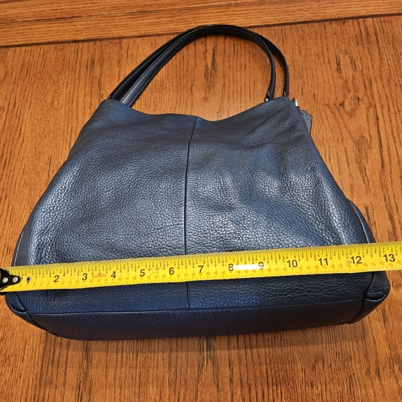 Coach Metallic Navy Pebbled Leather Boho Shoulder Bag w/ Silver Accents - Picture 10 of 12